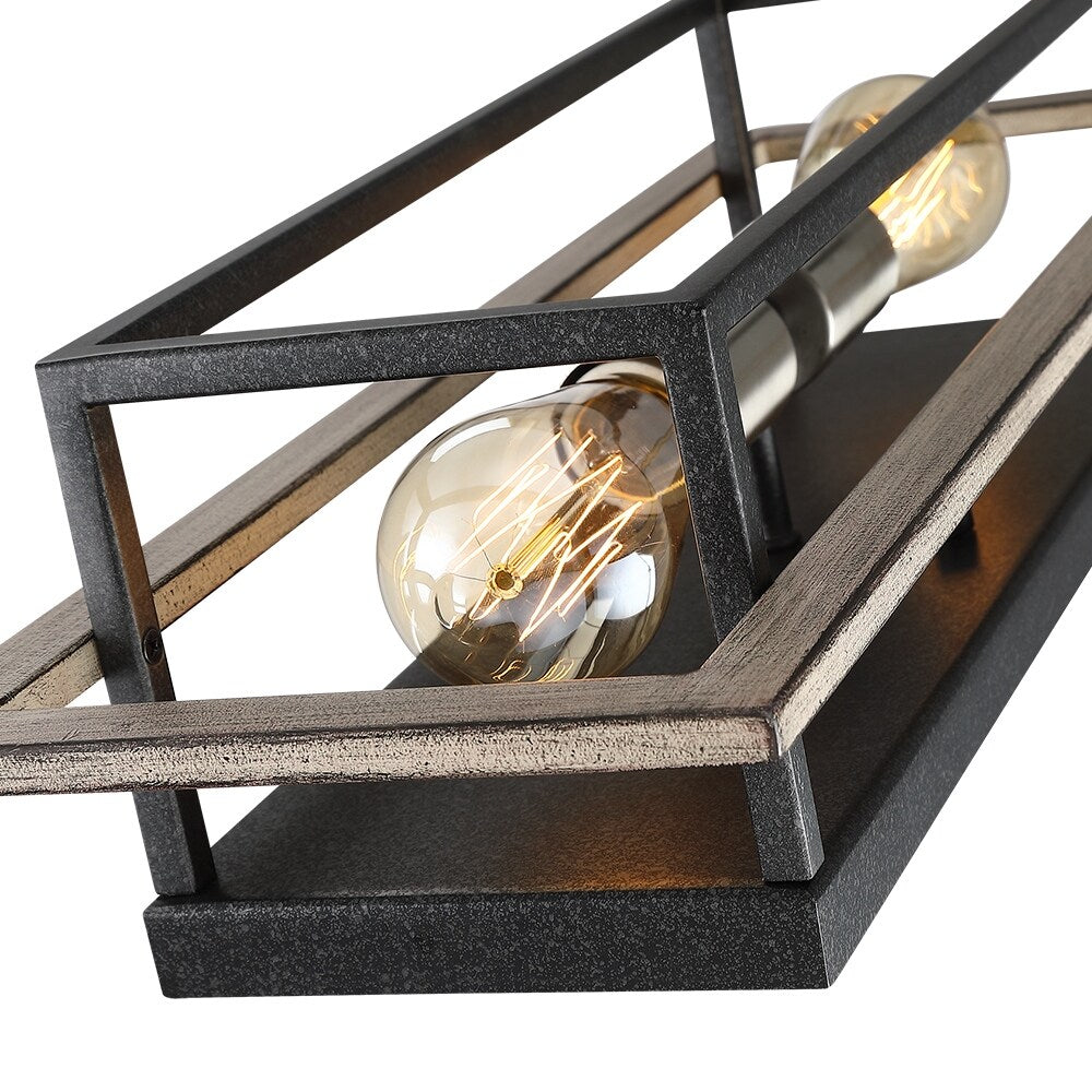 Applique murale rustique à 2 lumières, noir/bois, à intensité variable, style ferme – 20 po H x 7 po L x 5 po P – 7 po L