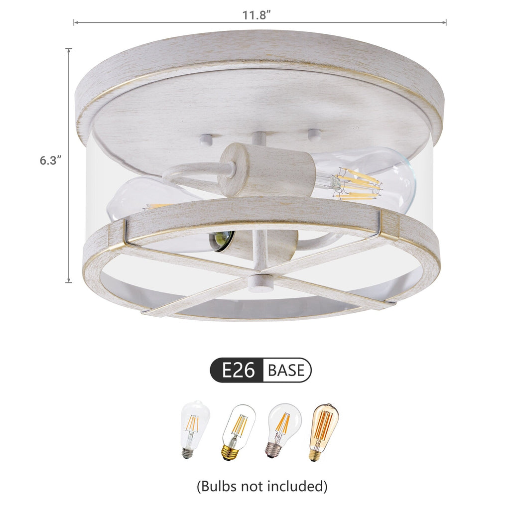Plafonnier encastré à 2 lumières en verre transparent avec cadre en métal