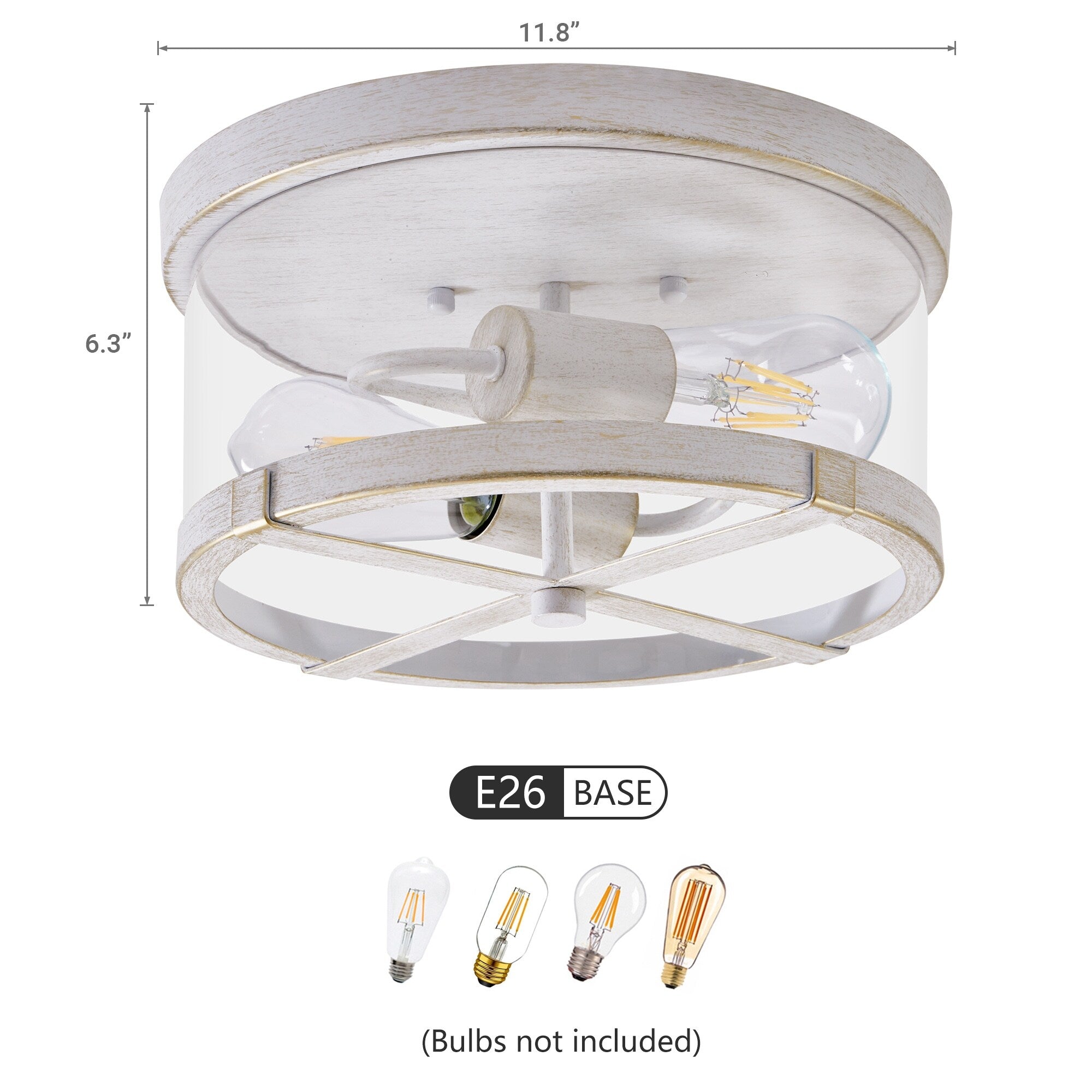Plafonnier encastré à 2 lumières en verre transparent avec cadre en métal