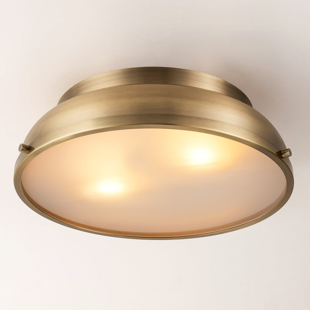 Plafonnier encastré à 2 lampes, style Mid-Century moderne, en bronze vieilli, avec dôme cylindrique en verre dépoli - Bronze vieilli