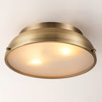 Plafonnier encastré à 2 lampes, style Mid-Century moderne, en bronze vieilli, avec dôme cylindrique en verre dépoli - Bronze vieilli