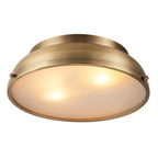 Plafonnier encastré à 2 lampes, style Mid-Century moderne, en bronze vieilli, avec dôme cylindrique en verre dépoli - Bronze vieilli