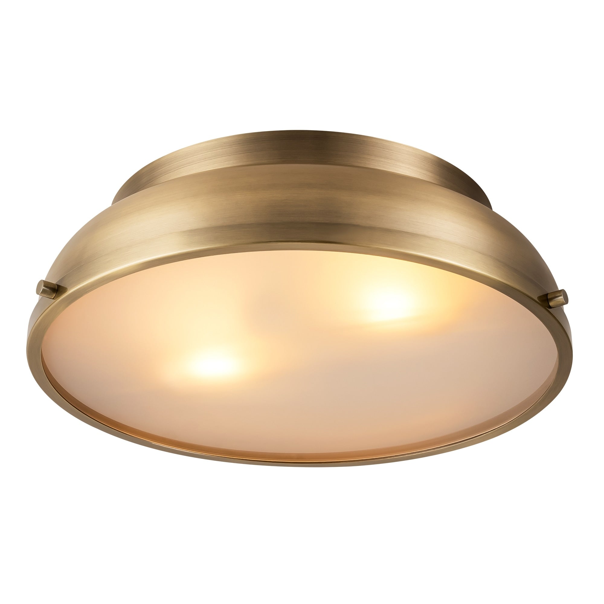 Plafonnier encastré à 2 lampes, style Mid-Century moderne, en bronze vieilli, avec dôme cylindrique en verre dépoli - Bronze vieilli