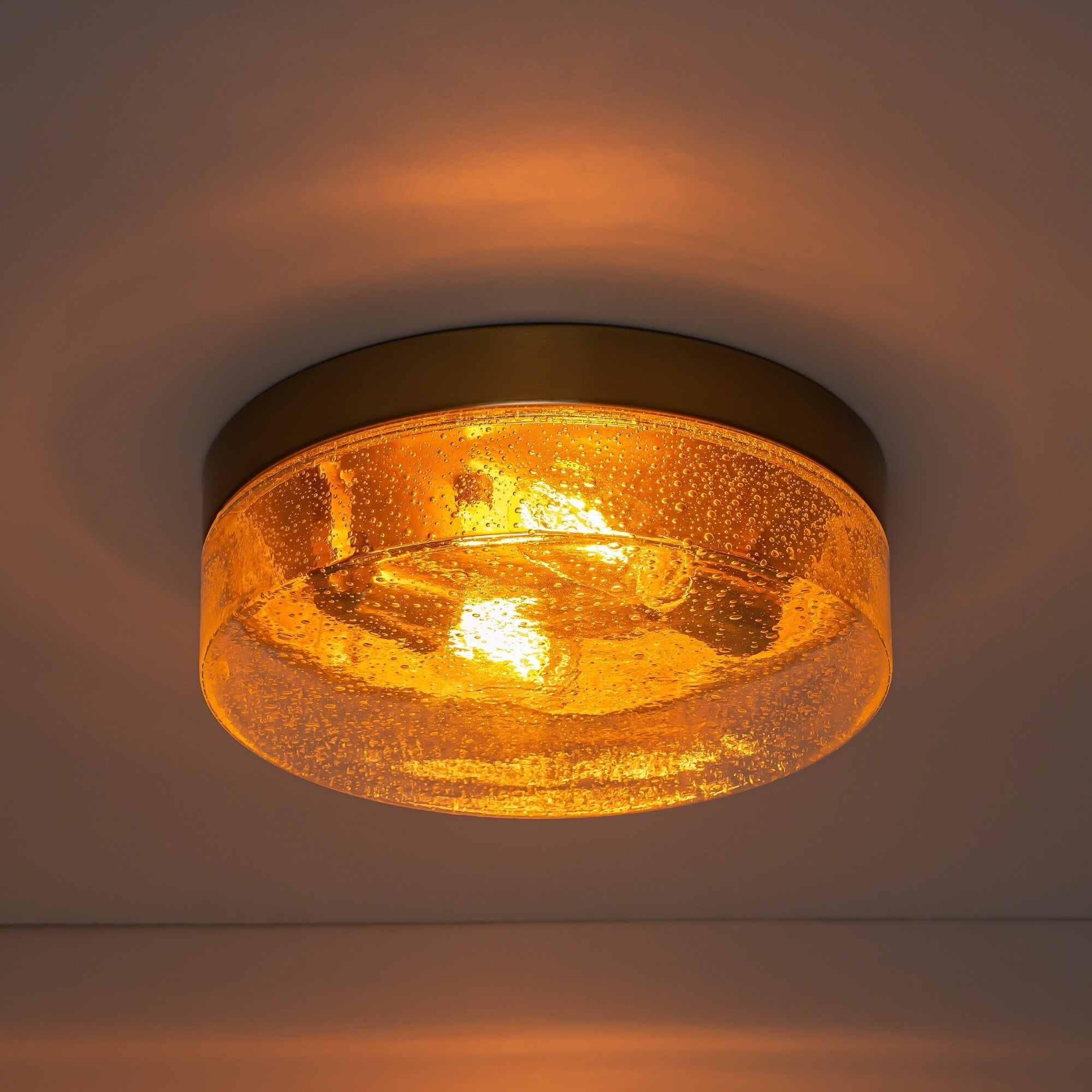 Plafonnier moderne à 2 lumières en forme de dôme, en verre transparent à bulles et à grains, de style ferme