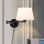 Lot de 2 appliques murales noires à bras pivotant avec abat-jour en lin