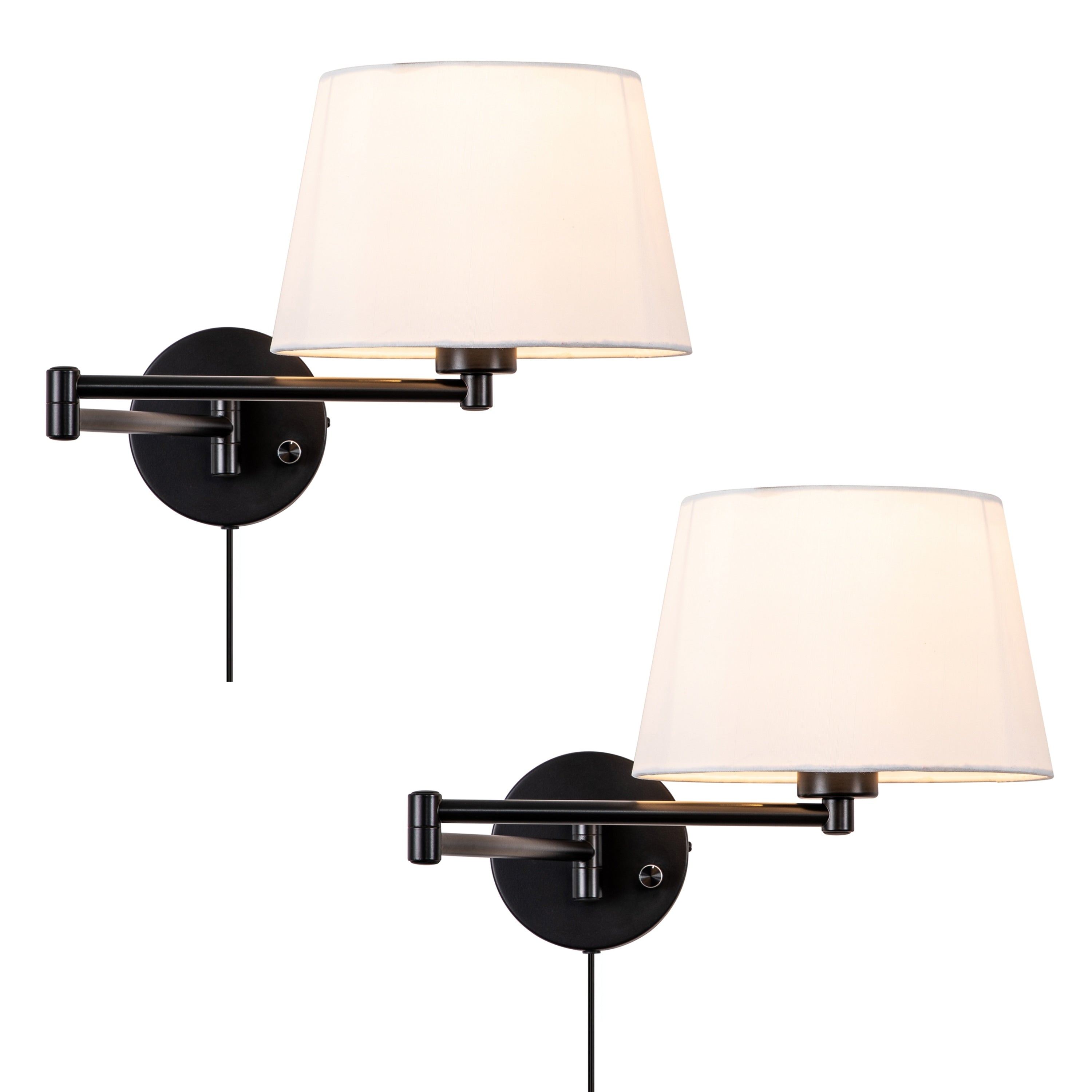 Lot de 2 appliques murales noires à bras pivotant avec abat-jour en lin