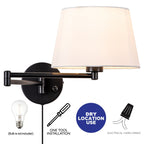 Lot de 2 appliques murales noires à bras pivotant avec abat-jour en lin