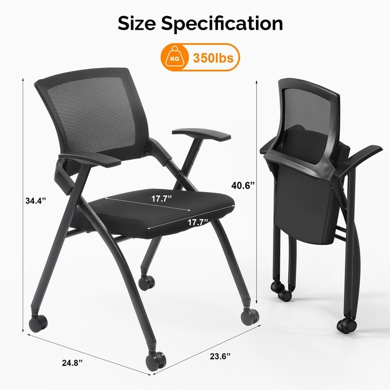 Chaise de conférence empilable à roulettes, chaise de bureau pliante avec dossier rebondissant
