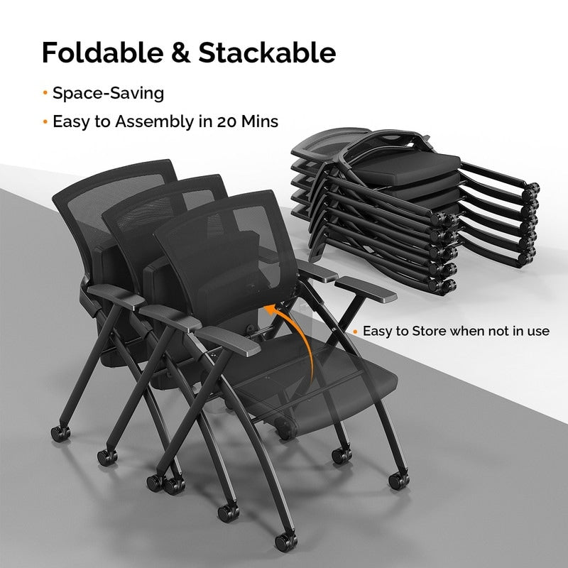 Chaise de conférence empilable à roulettes, chaise de bureau pliante avec dossier rebondissant