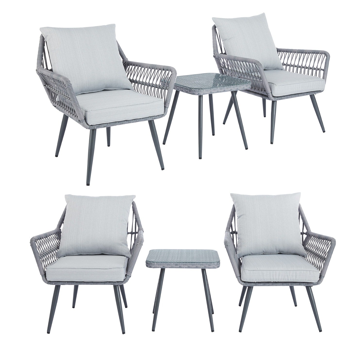 Ensemble de meubles de patio 3 pièces, petit ensemble de bistrot d'extérieur en osier et rotin, chaises de patio, ensemble de conversation avec table en verre
