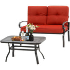 Ensemble de 2 bancs de jardin et table basse ronde pour terrasse extérieure