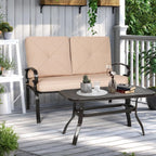 Ensemble de 2 bancs de jardin et table basse ronde pour terrasse extérieure