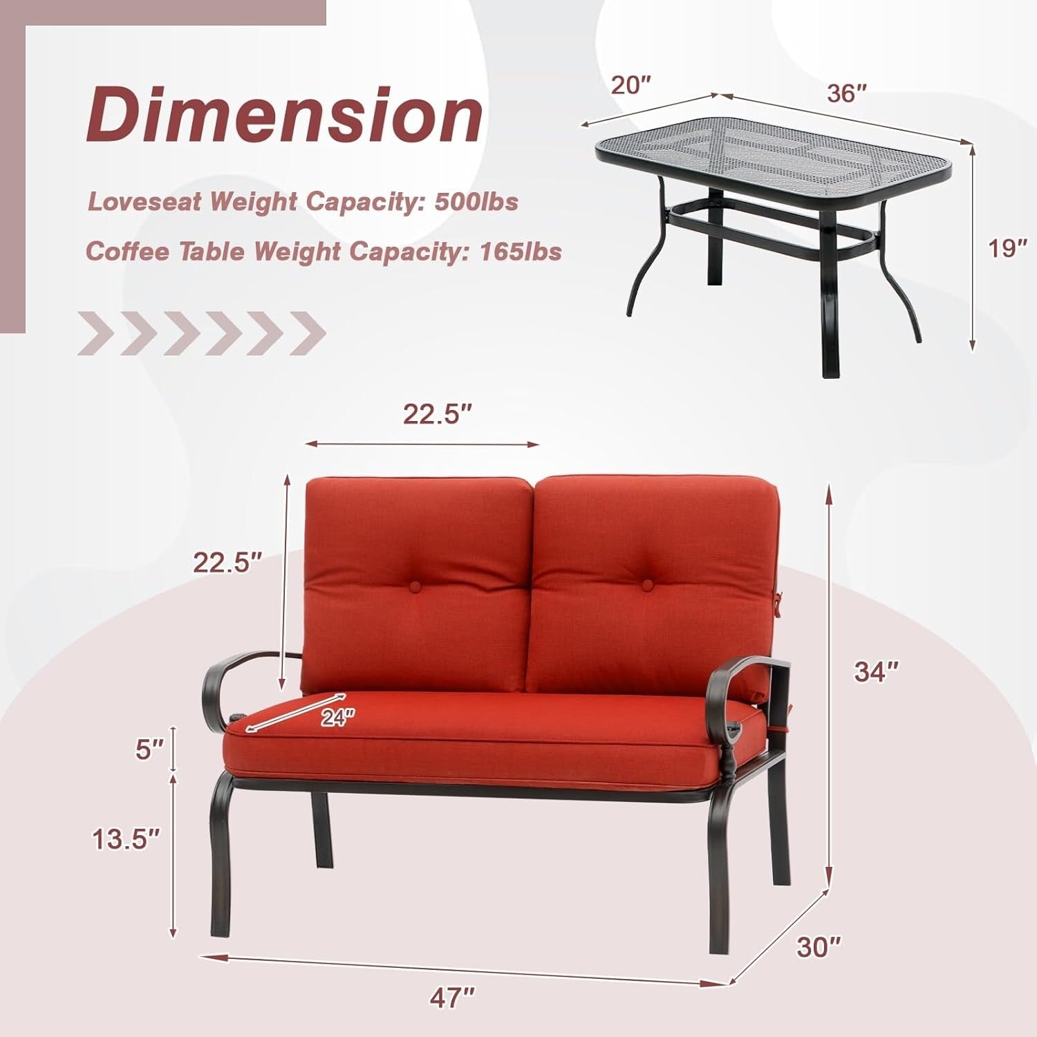 Ensemble de 2 bancs de jardin et table basse ronde pour terrasse extérieure
