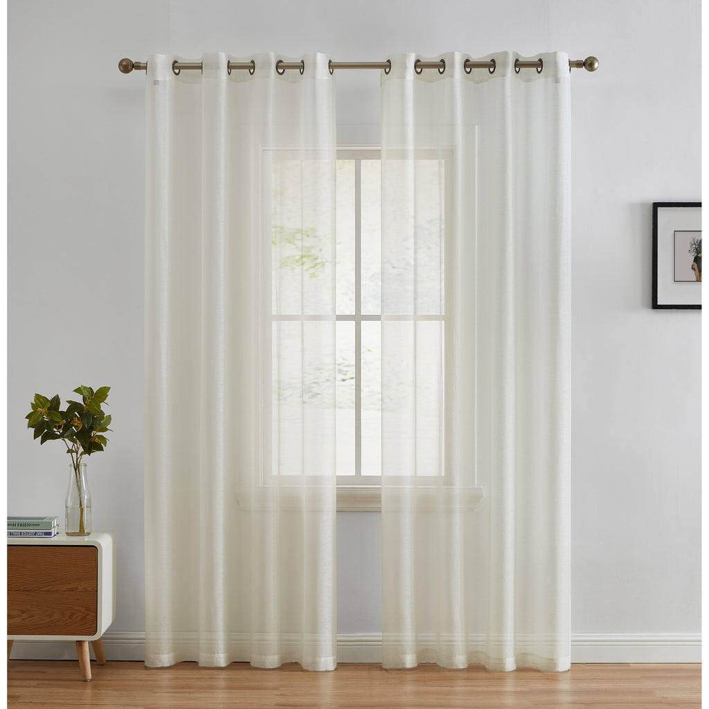 HLC.me Lot de 2 rideaux de fenêtre semi-transparents à œillets pour chambre à coucher et salon