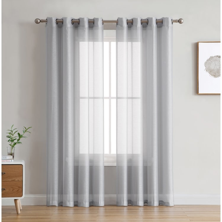 HLC.me Lot de 2 rideaux de fenêtre semi-transparents à œillets pour chambre à coucher et salon