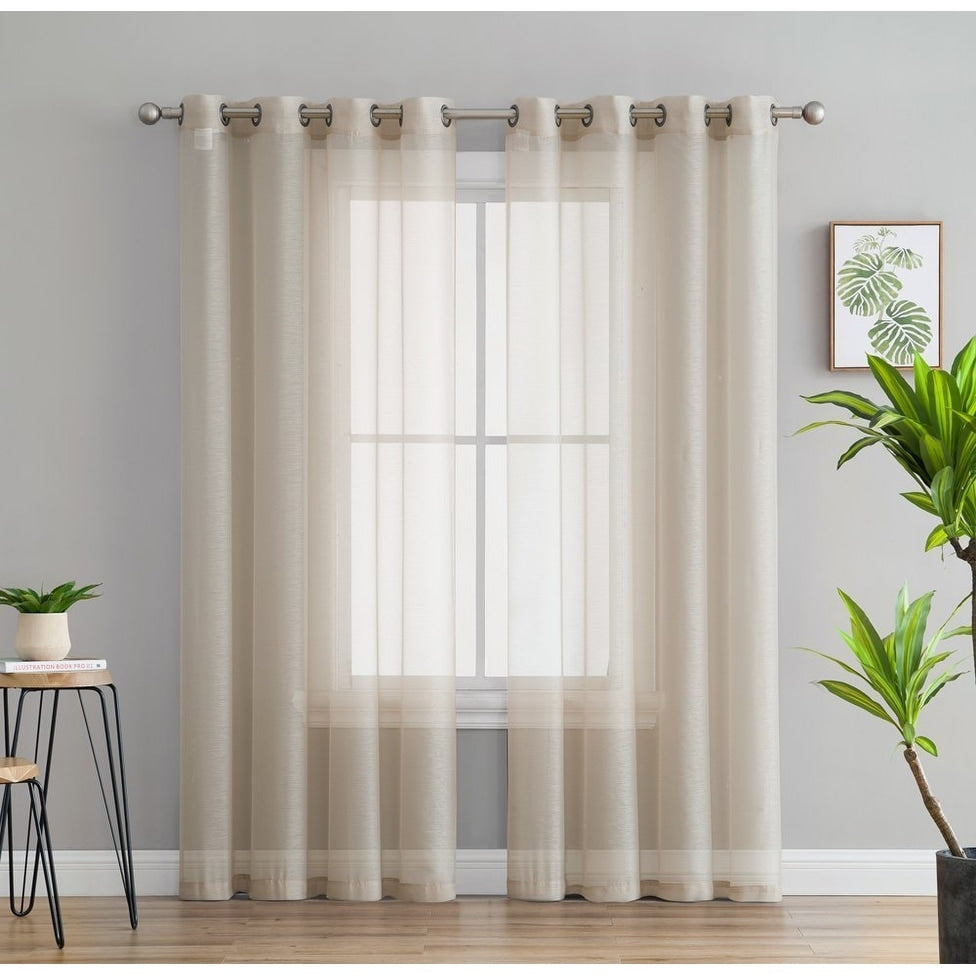 HLC.me Lot de 2 rideaux de fenêtre semi-transparents à œillets pour chambre à coucher et salon