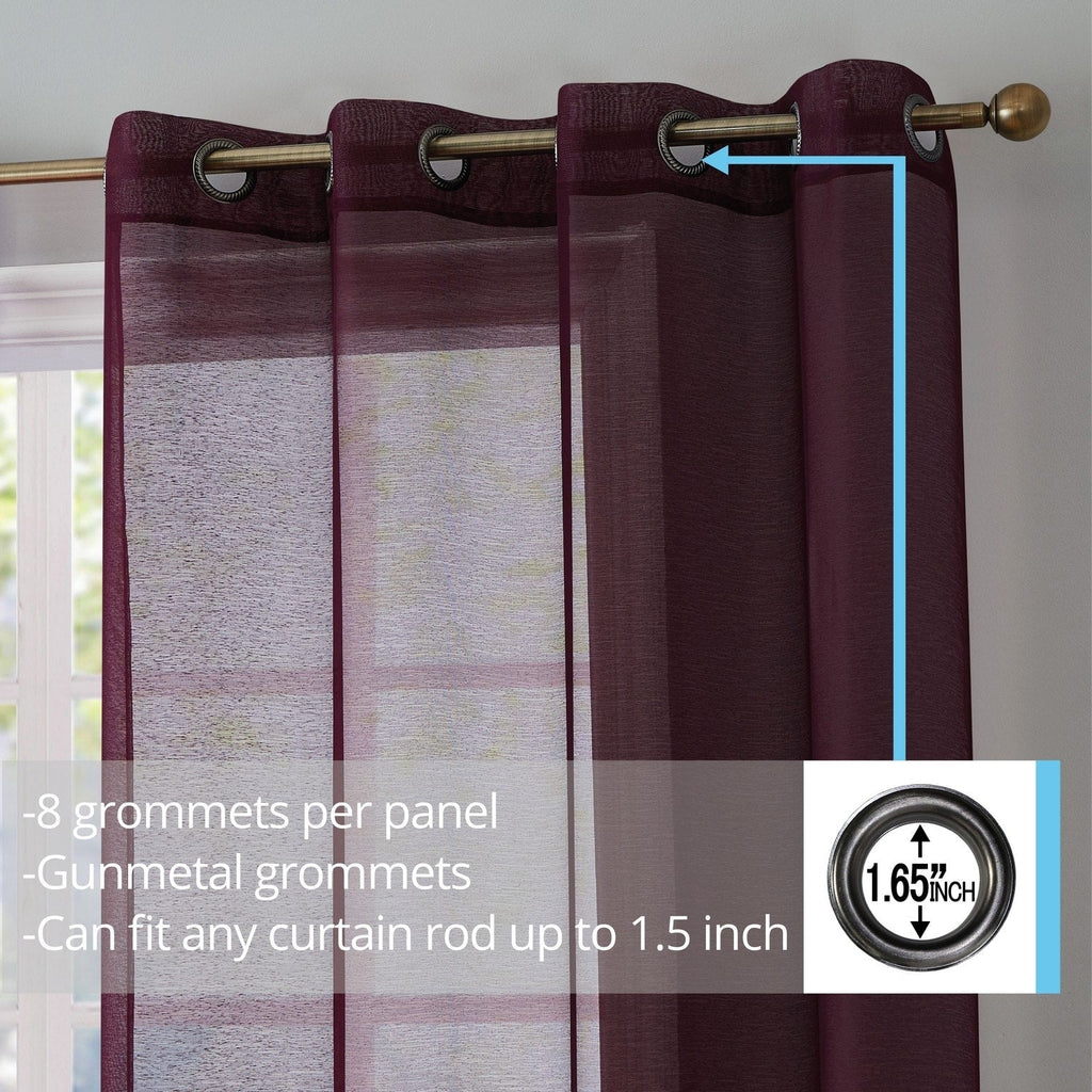 HLC.me Lot de 2 rideaux de fenêtre semi-transparents à œillets pour chambre à coucher et salon