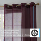 HLC.me Lot de 2 rideaux de fenêtre semi-transparents à œillets pour chambre à coucher et salon