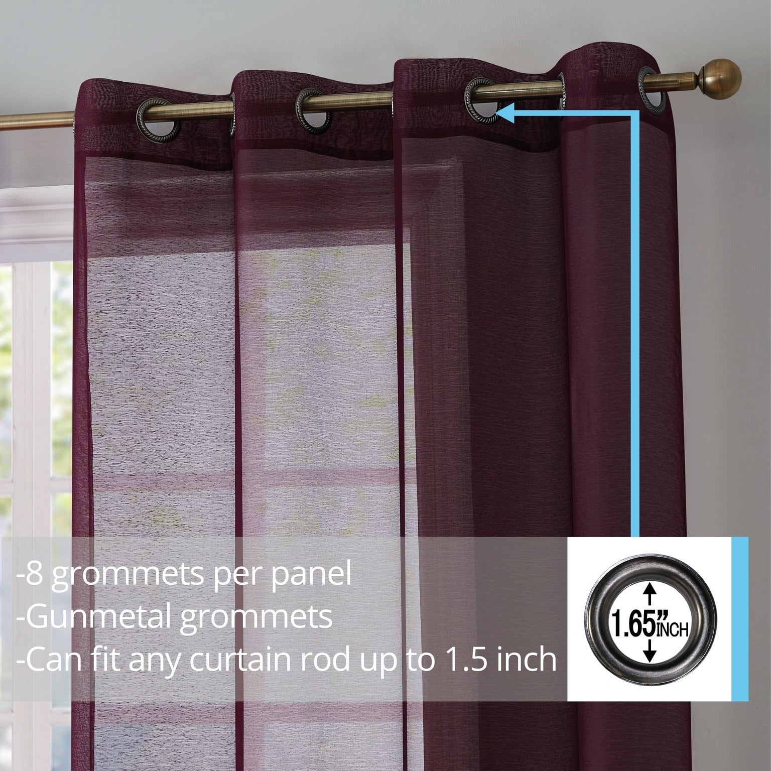 HLC.me Lot de 2 rideaux de fenêtre semi-transparents à œillets pour chambre à coucher et salon