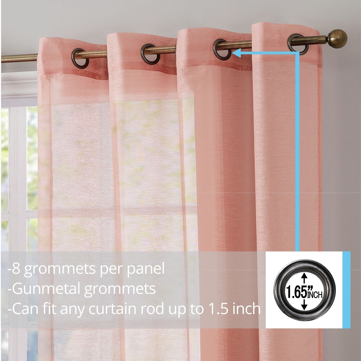 HLC.me Lot de 2 rideaux de fenêtre semi-transparents à œillets pour chambre à coucher et salon