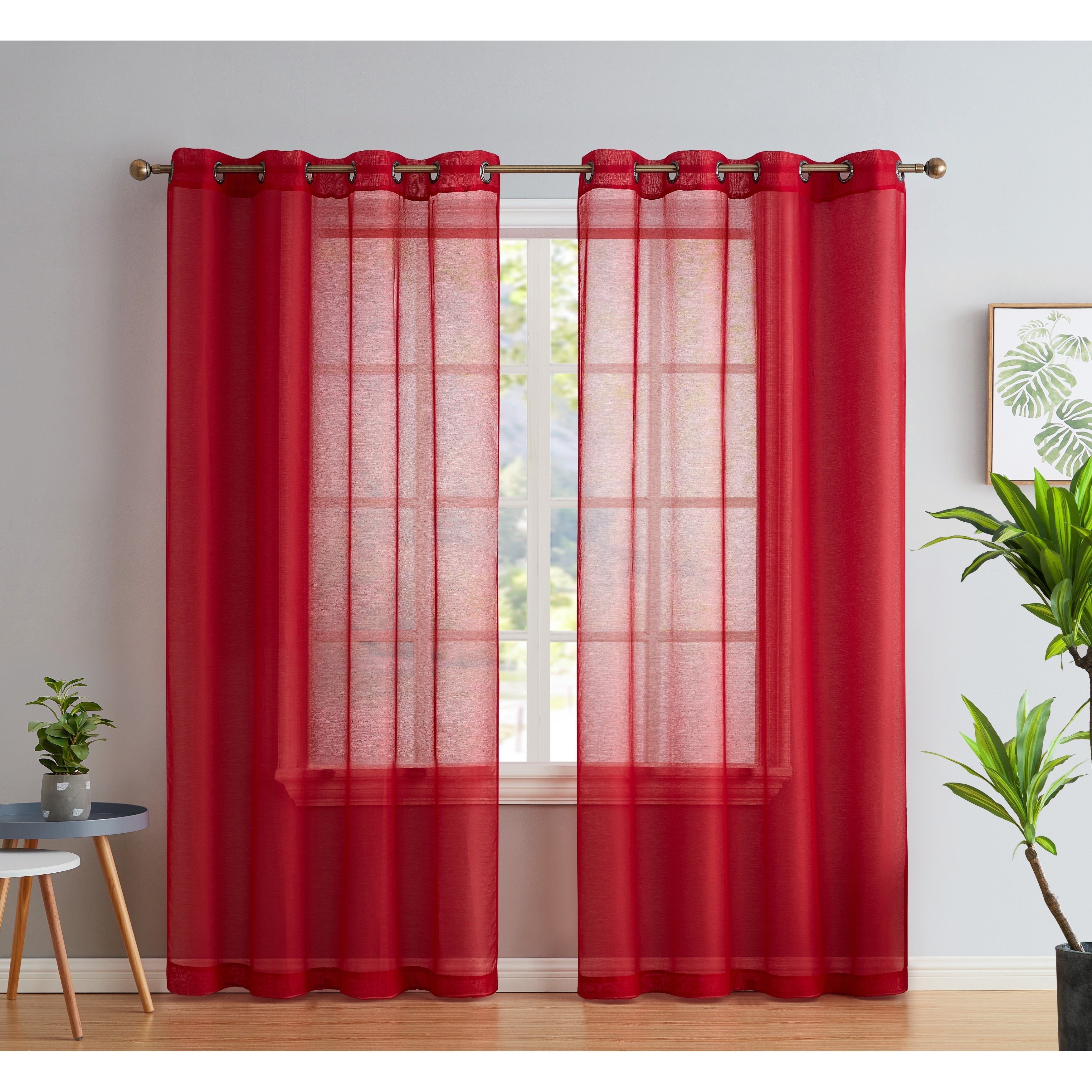 HLC.me Lot de 2 rideaux de fenêtre semi-transparents à œillets pour chambre à coucher et salon