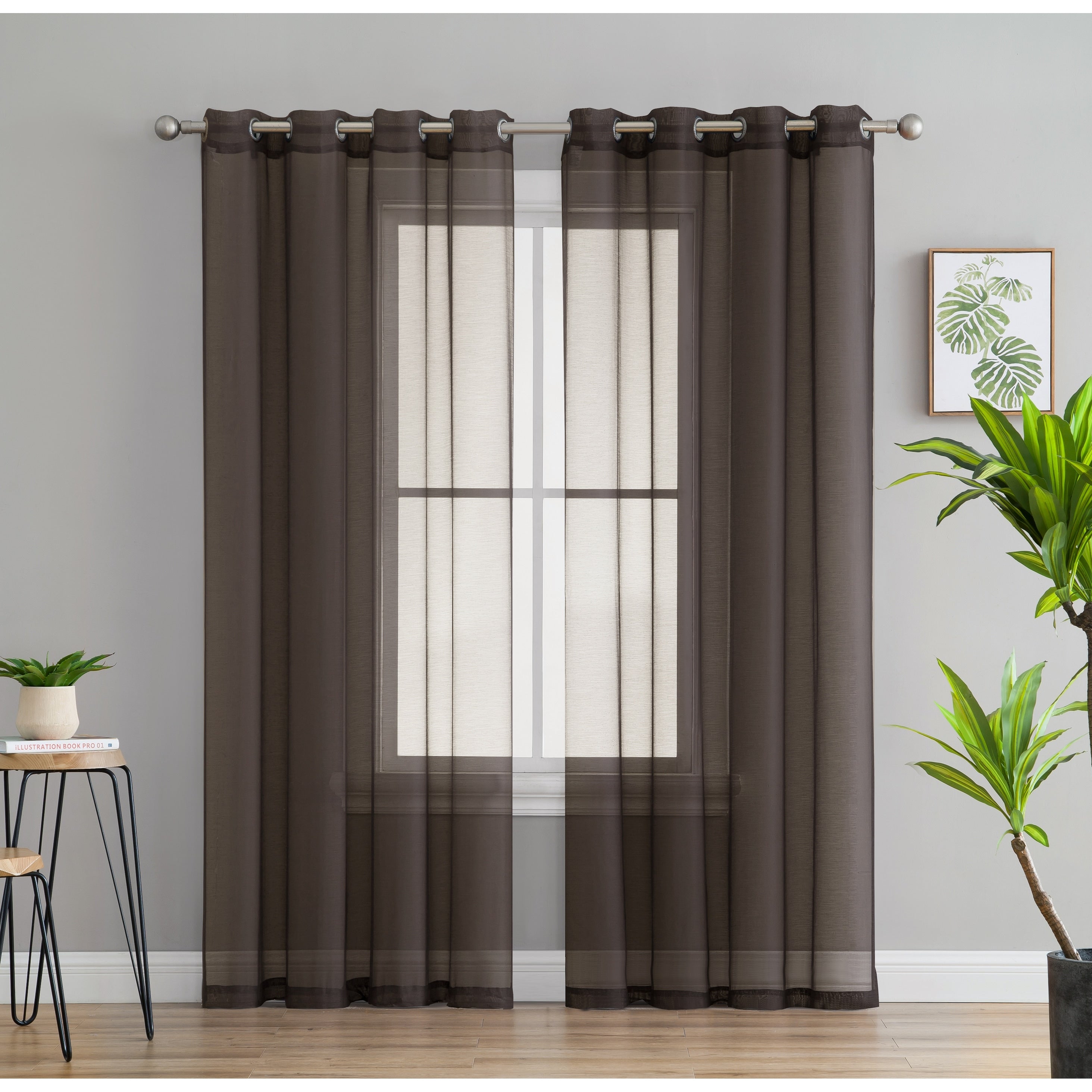 HLC.me Lot de 2 rideaux de fenêtre semi-transparents à œillets pour chambre à coucher et salon
