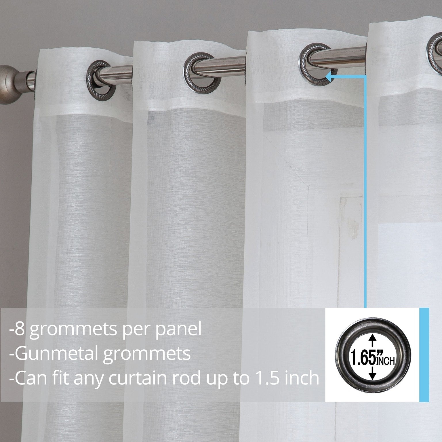 HLC.me Lot de 2 rideaux de fenêtre semi-transparents à œillets pour chambre à coucher et salon