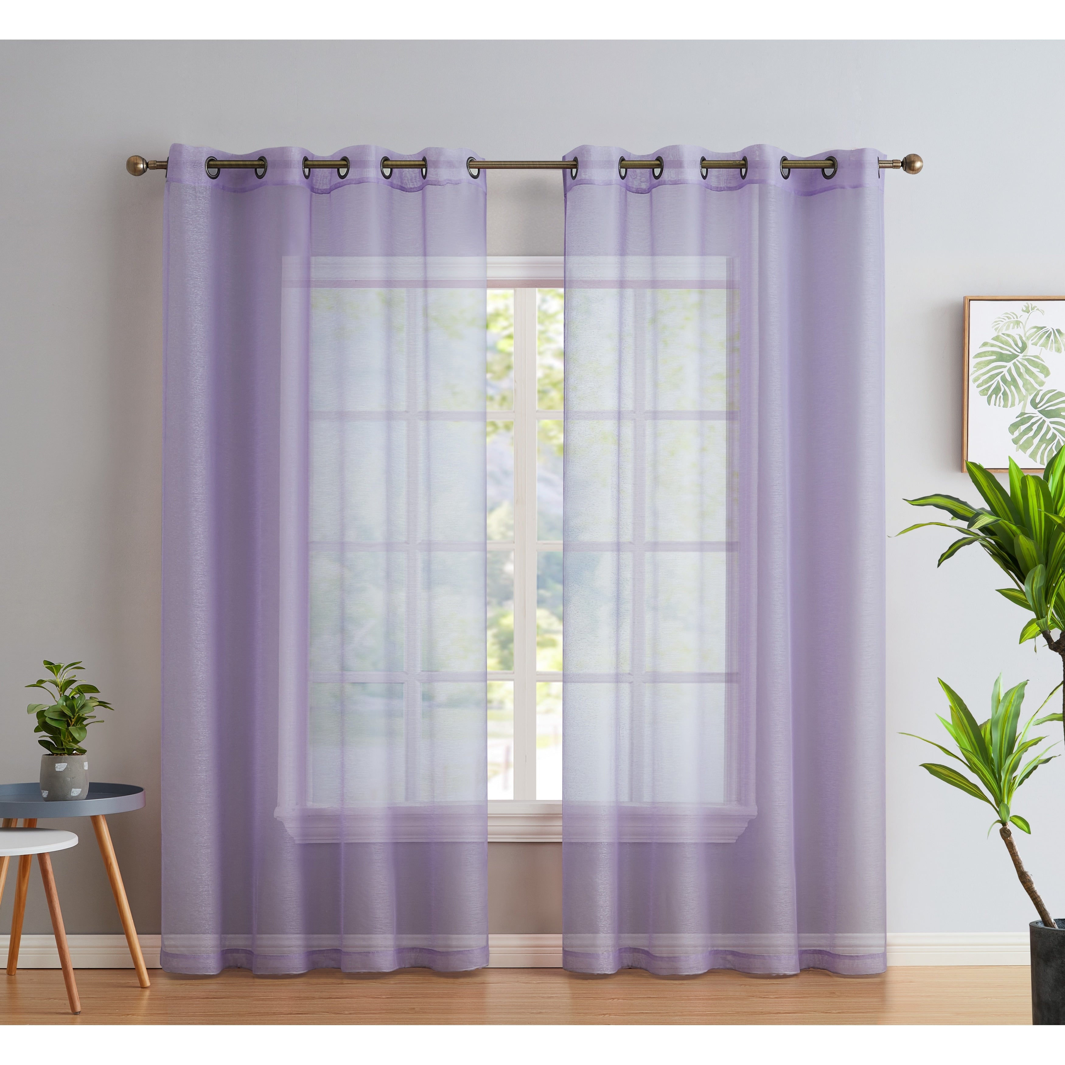 HLC.me Lot de 2 rideaux de fenêtre semi-transparents à œillets pour chambre à coucher et salon
