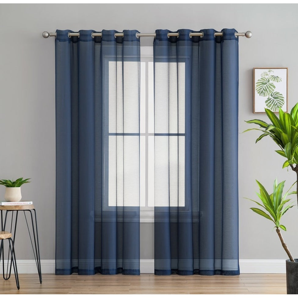 HLC.me Lot de 2 rideaux de fenêtre semi-transparents à œillets pour chambre à coucher et salon
