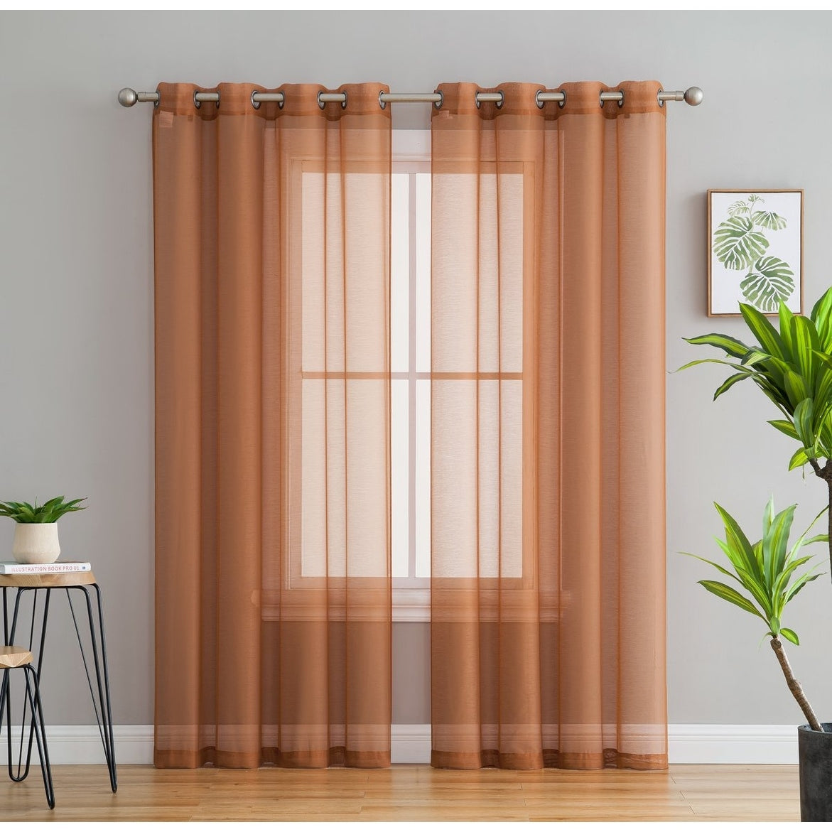 HLC.me Lot de 2 rideaux de fenêtre semi-transparents à œillets pour chambre à coucher et salon