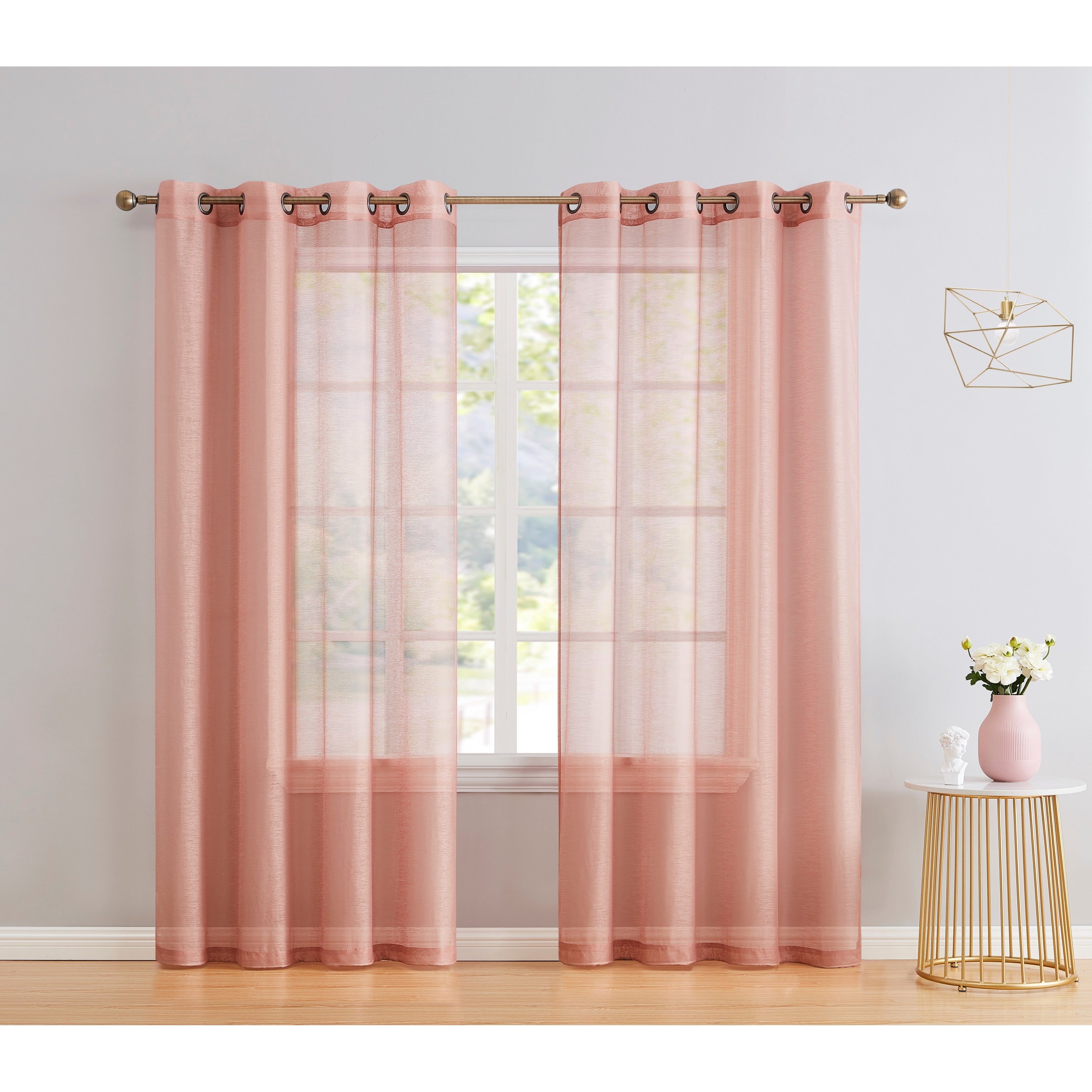 HLC.me Lot de 2 rideaux de fenêtre semi-transparents à œillets pour chambre à coucher et salon