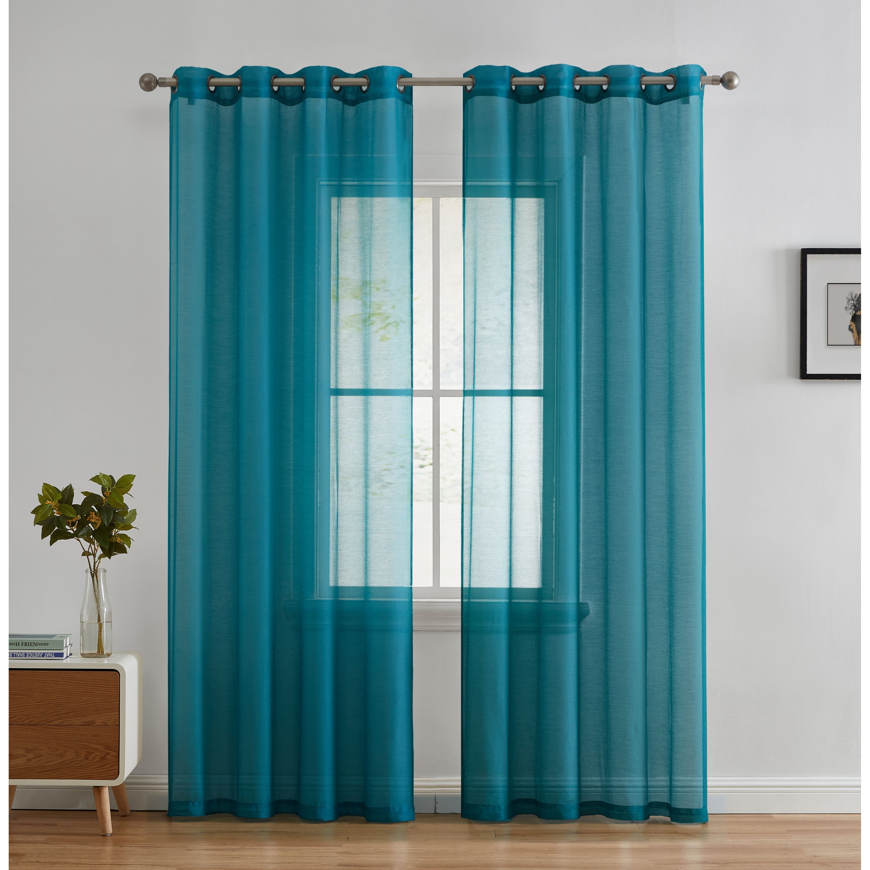 HLC.me Lot de 2 rideaux de fenêtre semi-transparents à œillets pour chambre à coucher et salon