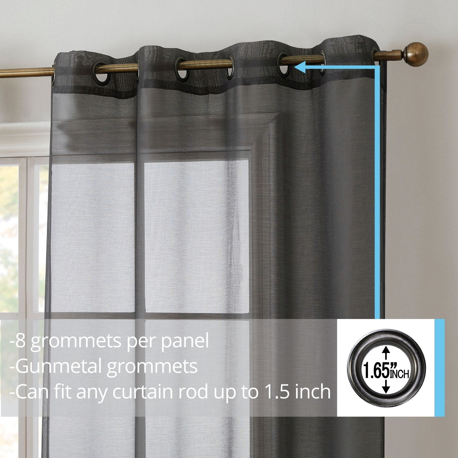 HLC.me Lot de 2 rideaux de fenêtre semi-transparents à œillets pour chambre à coucher et salon