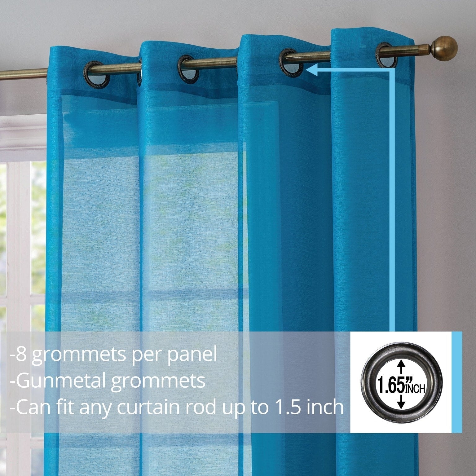 HLC.me Lot de 2 rideaux de fenêtre semi-transparents à œillets pour chambre à coucher et salon