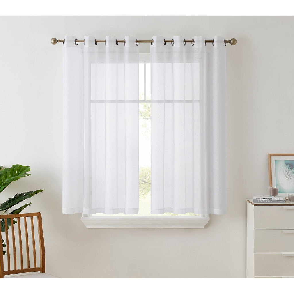 HLC.me Lot de 2 rideaux de fenêtre semi-transparents à œillets pour chambre à coucher et salon