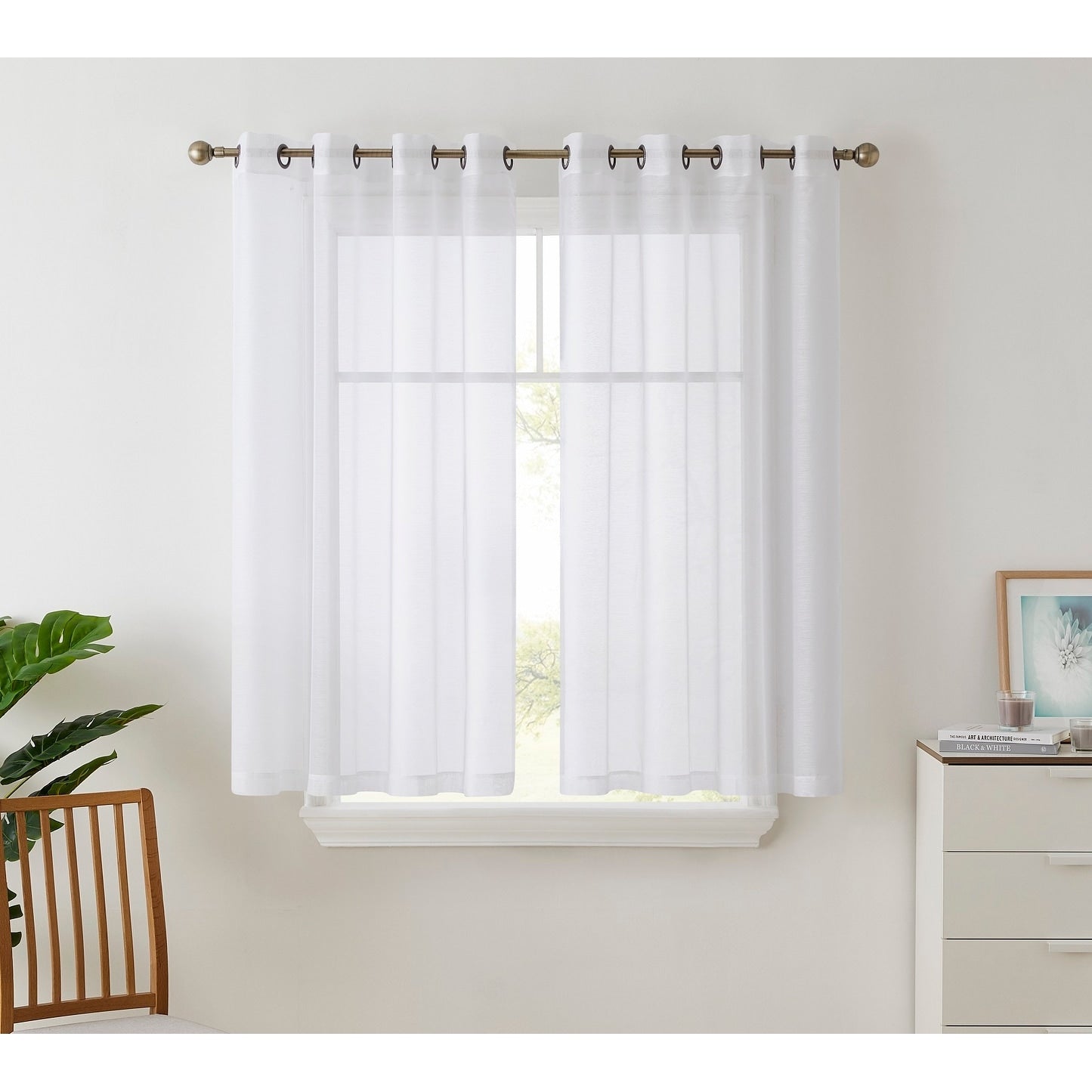 HLC.me Lot de 2 rideaux de fenêtre semi-transparents à œillets pour chambre à coucher et salon