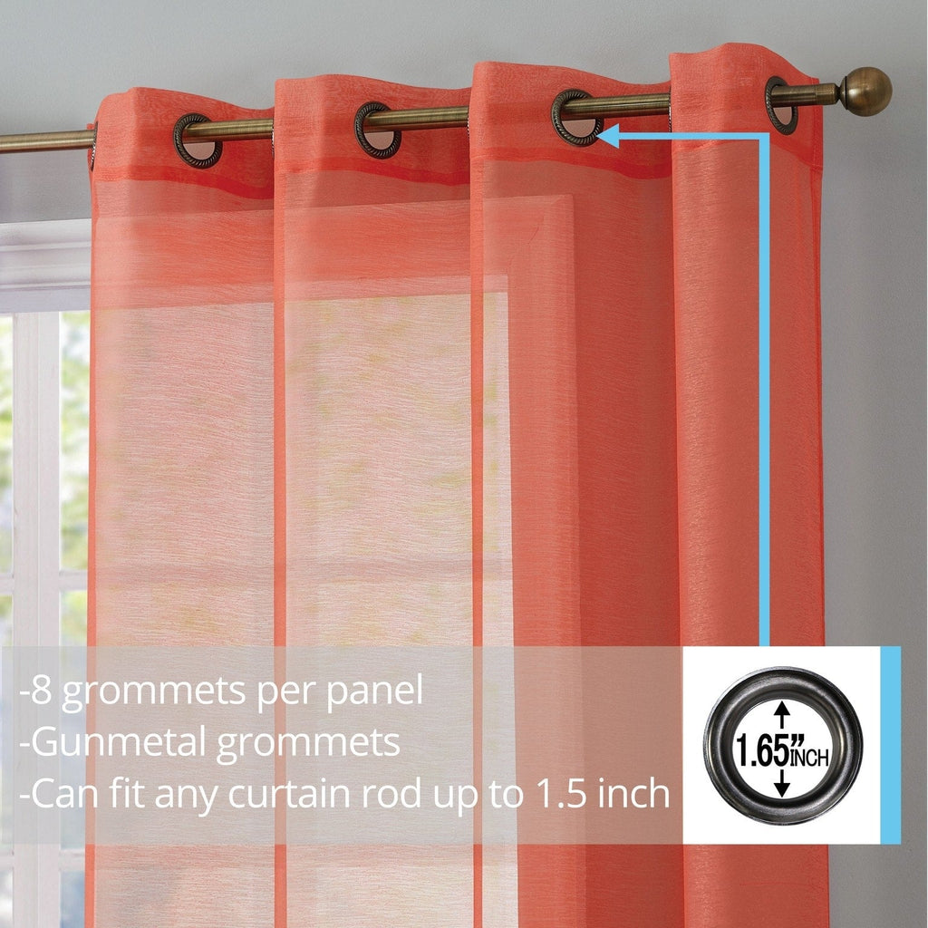 HLC.me Lot de 2 rideaux de fenêtre semi-transparents à œillets pour chambre à coucher et salon