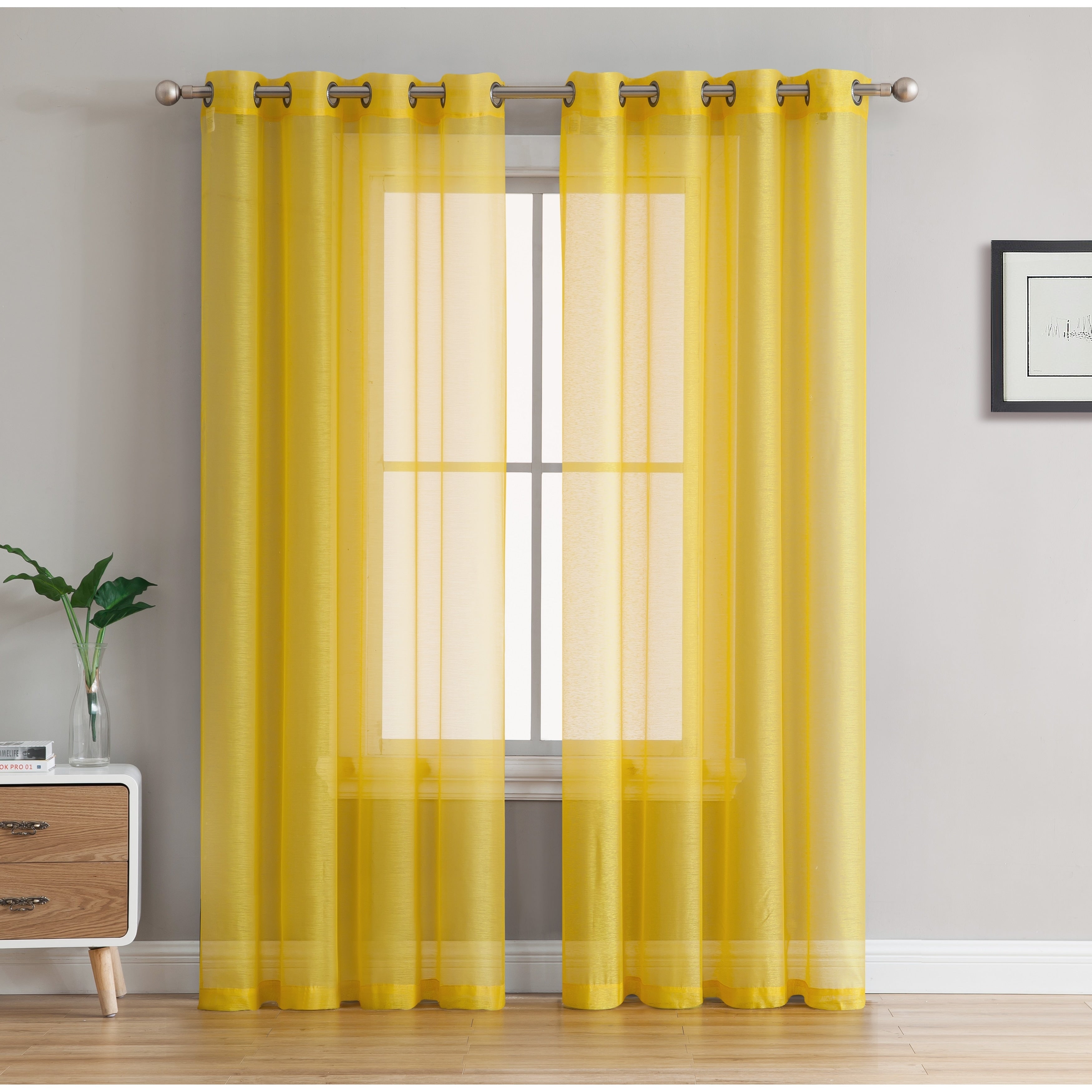 HLC.me Lot de 2 rideaux de fenêtre semi-transparents à œillets pour chambre à coucher et salon