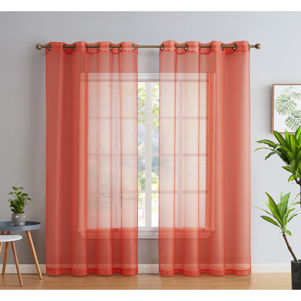 HLC.me Lot de 2 rideaux de fenêtre semi-transparents à œillets pour chambre à coucher et salon