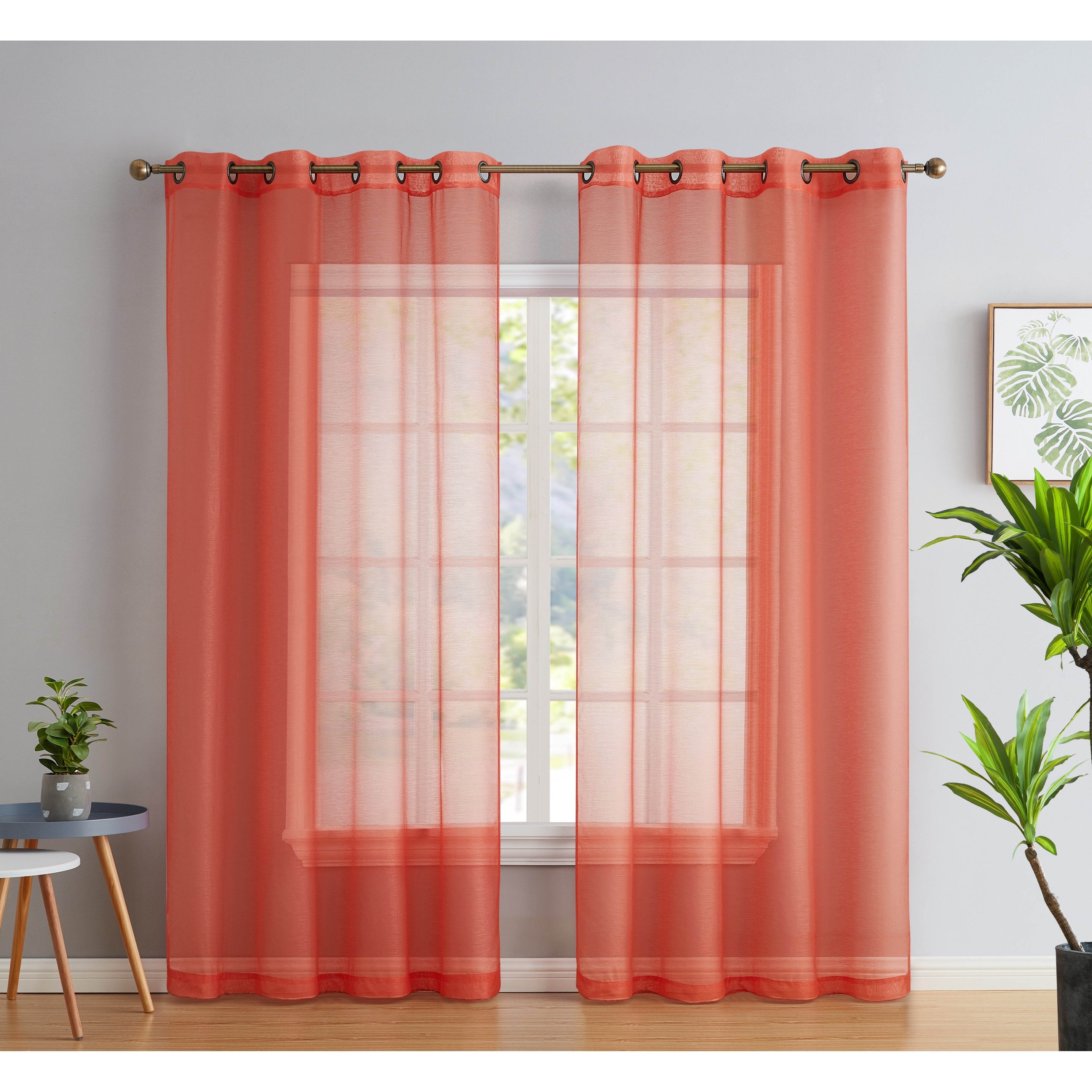 HLC.me Lot de 2 rideaux de fenêtre semi-transparents à œillets pour chambre à coucher et salon