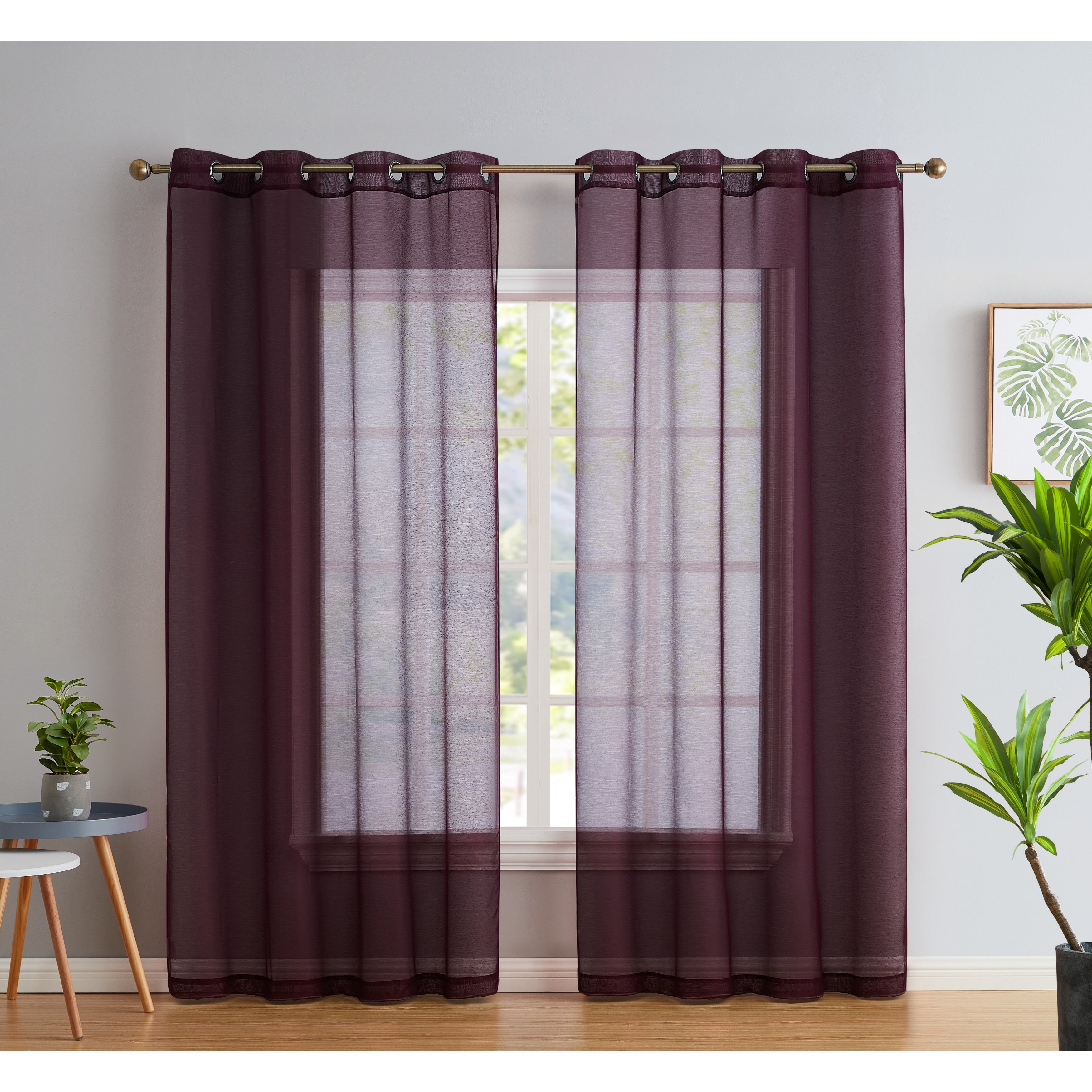 HLC.me Lot de 2 rideaux de fenêtre semi-transparents à œillets pour chambre à coucher et salon
