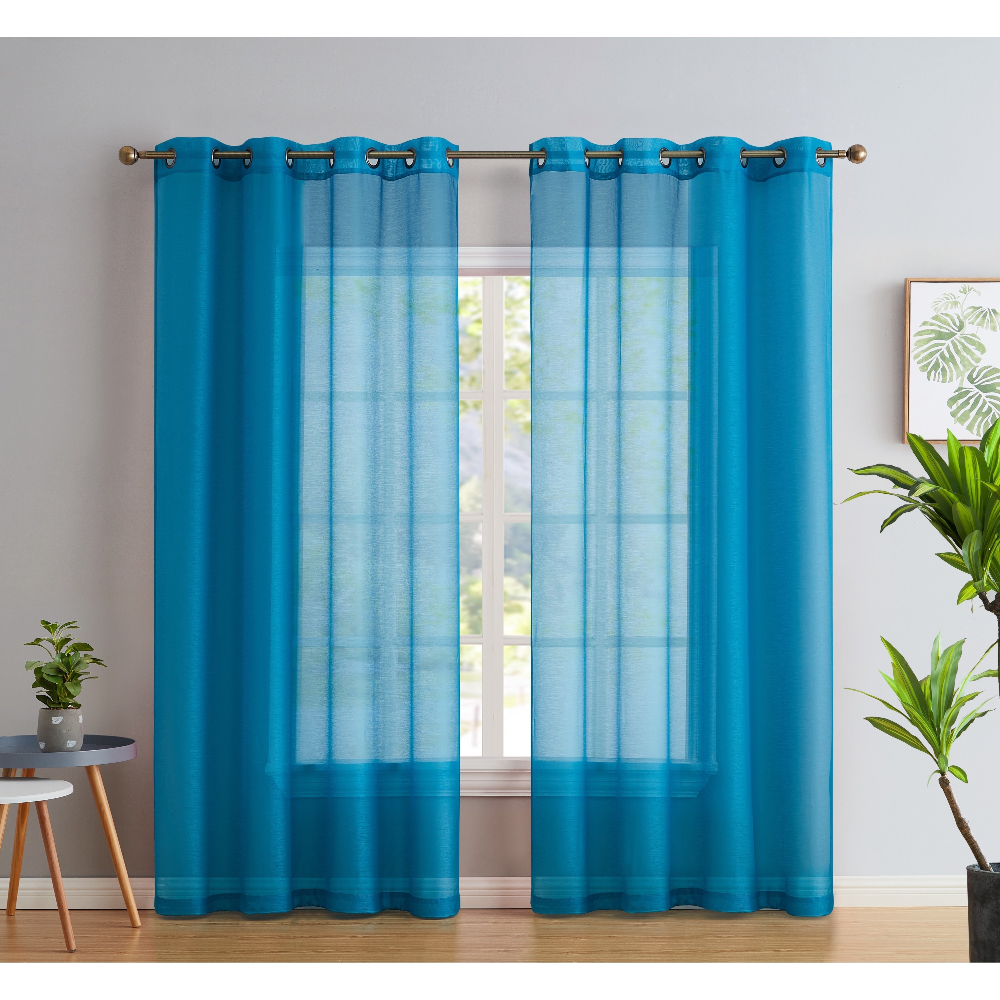 HLC.me Lot de 2 rideaux de fenêtre semi-transparents à œillets pour chambre à coucher et salon