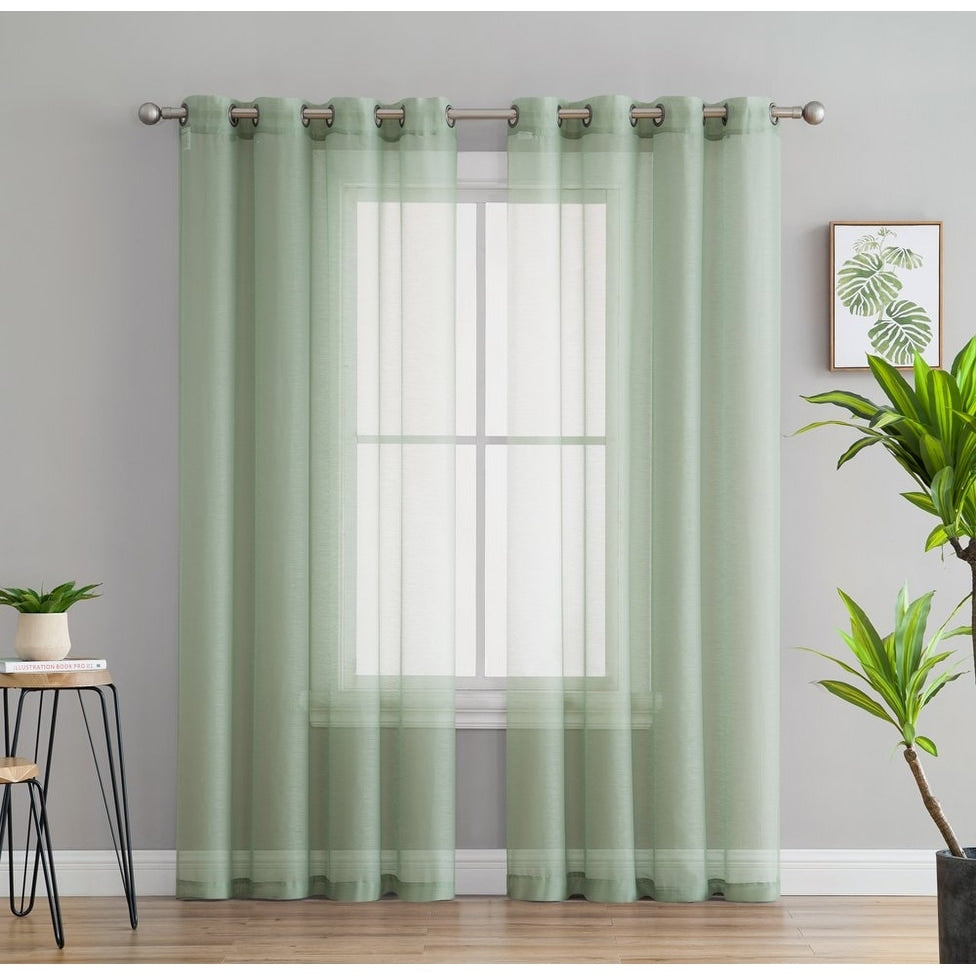 HLC.me Lot de 2 rideaux de fenêtre semi-transparents à œillets pour chambre à coucher et salon