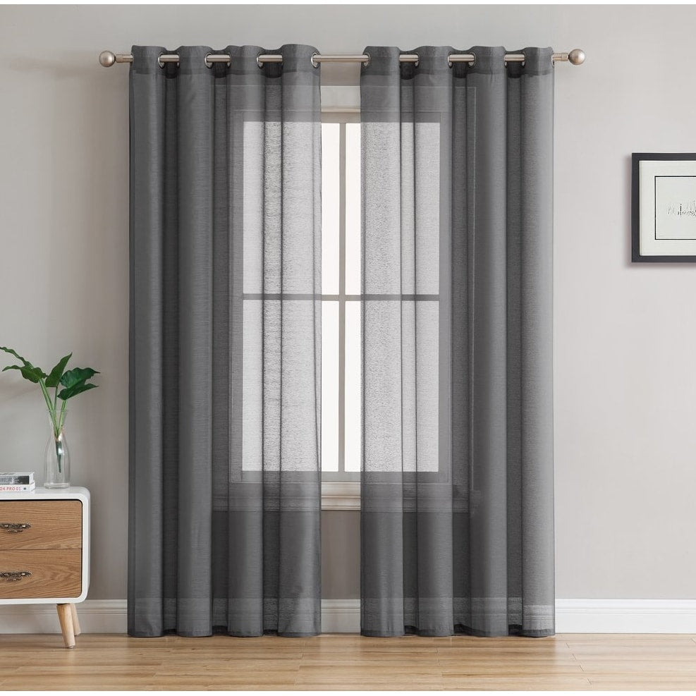 HLC.me Lot de 2 rideaux de fenêtre semi-transparents à œillets pour chambre à coucher et salon