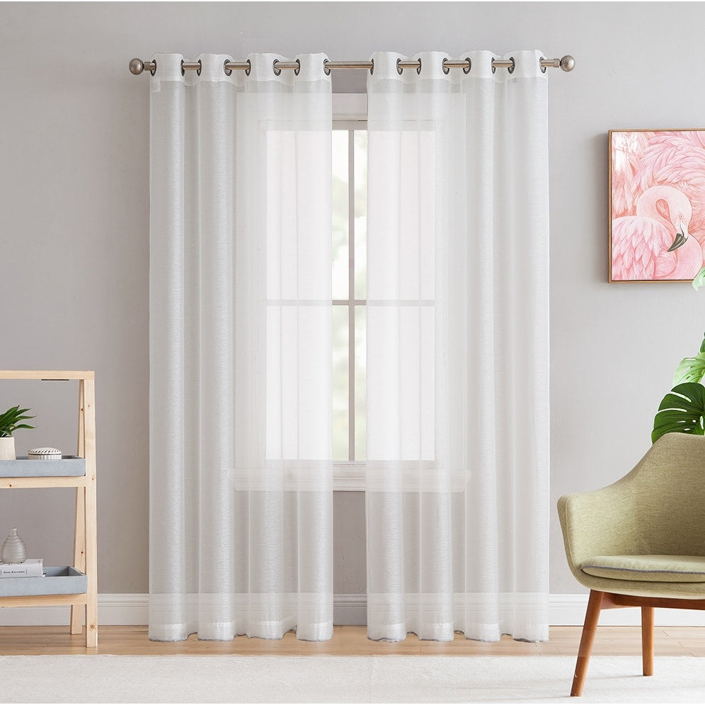HLC.me Lot de 2 rideaux de fenêtre semi-transparents à œillets pour chambre à coucher et salon