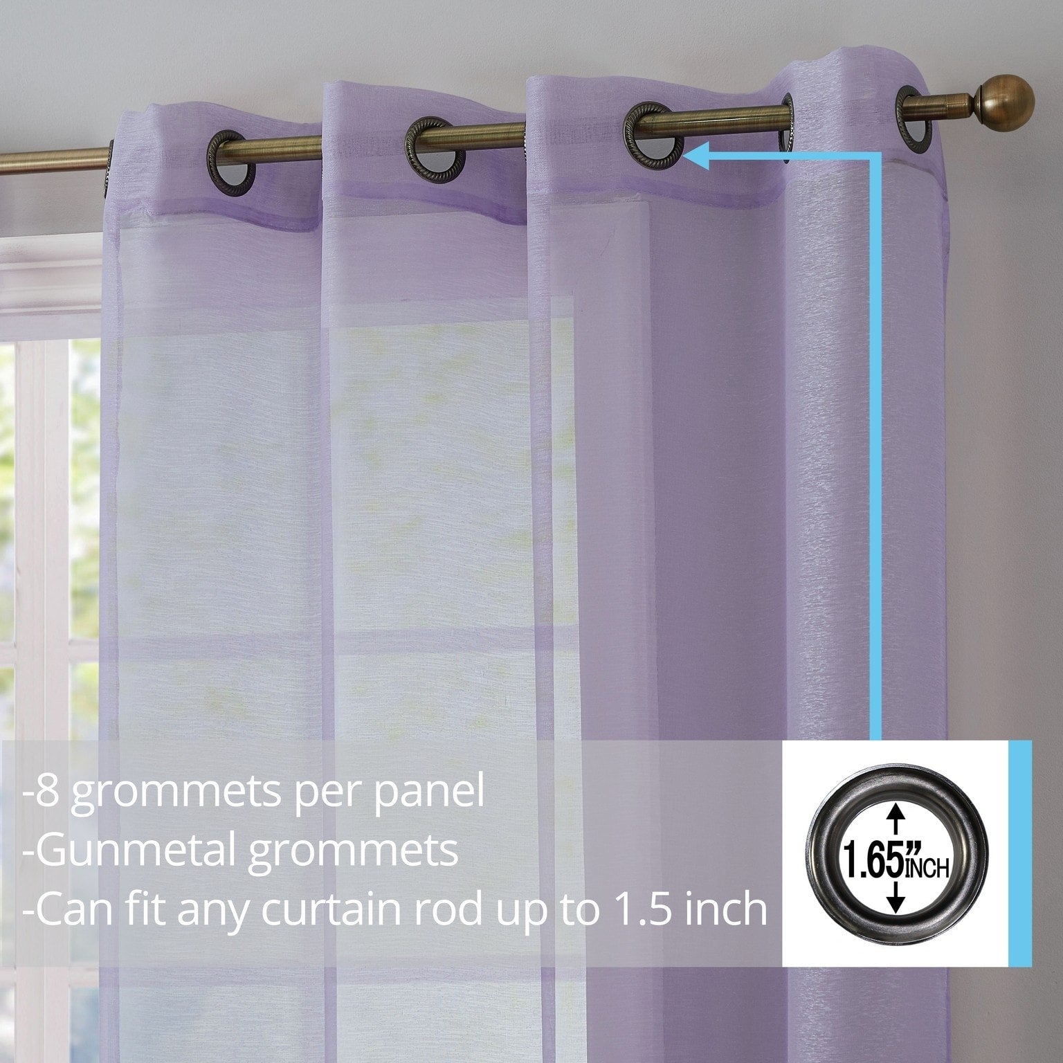HLC.me Lot de 2 rideaux de fenêtre semi-transparents à œillets pour chambre à coucher et salon