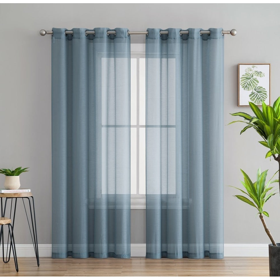 HLC.me Lot de 2 rideaux de fenêtre semi-transparents à œillets pour chambre à coucher et salon