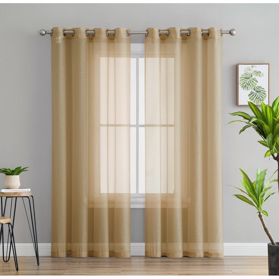 HLC.me Lot de 2 rideaux de fenêtre semi-transparents à œillets pour chambre à coucher et salon