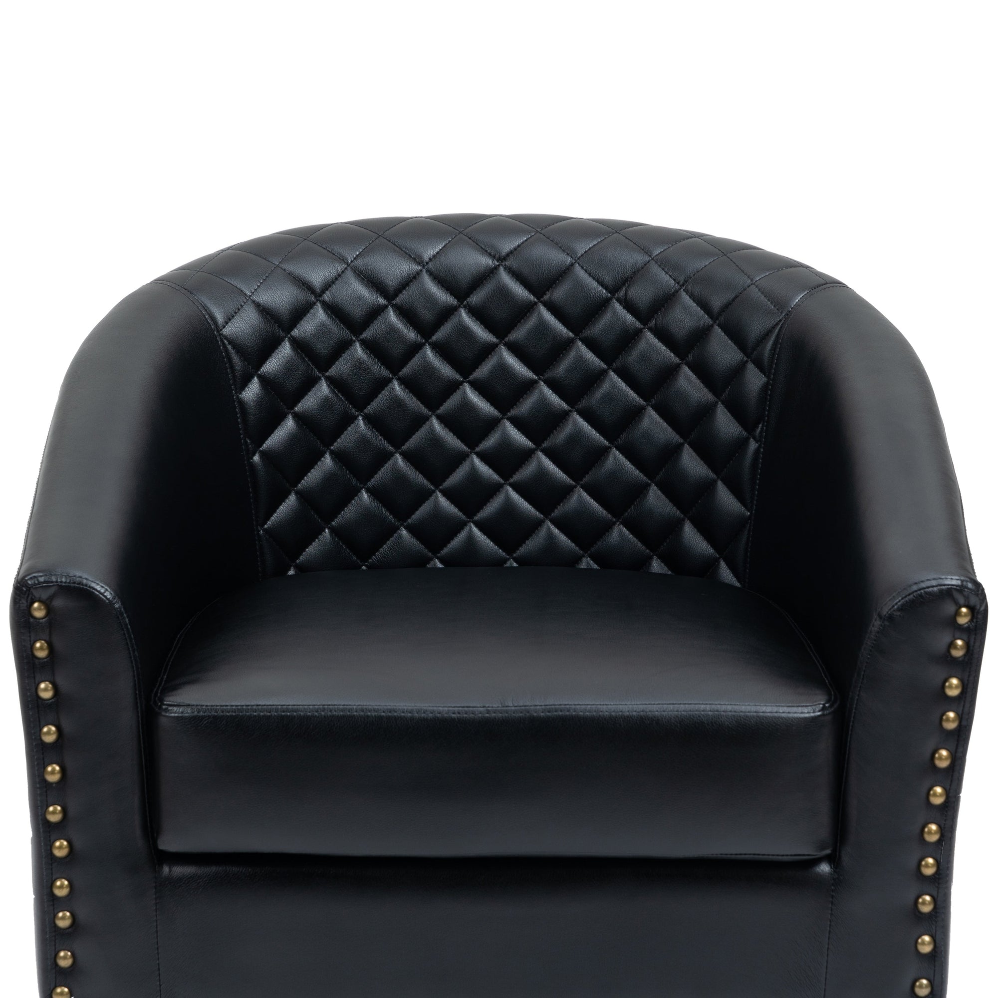 2 Set 29 W Vegan Leather Barrel Accent Chairs with Nailheads Trim