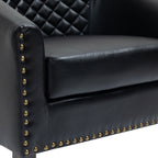 2 Set 29 W Vegan Leather Barrel Accent Chairs with Nailheads Trim